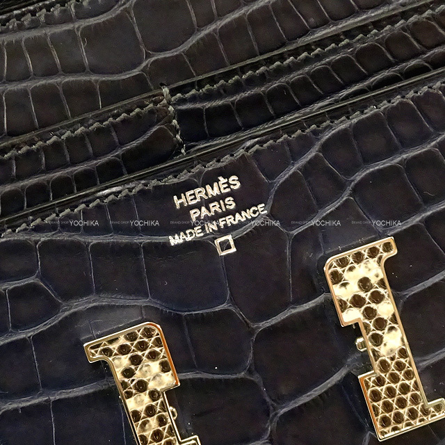 HERMES エルメス 二つ折り財布 コンスタンス コンパクト ブルーマリン/オンブレ クロコダイルアリゲーターマット/リザード シルバー金具 D刻印 新品未使用
