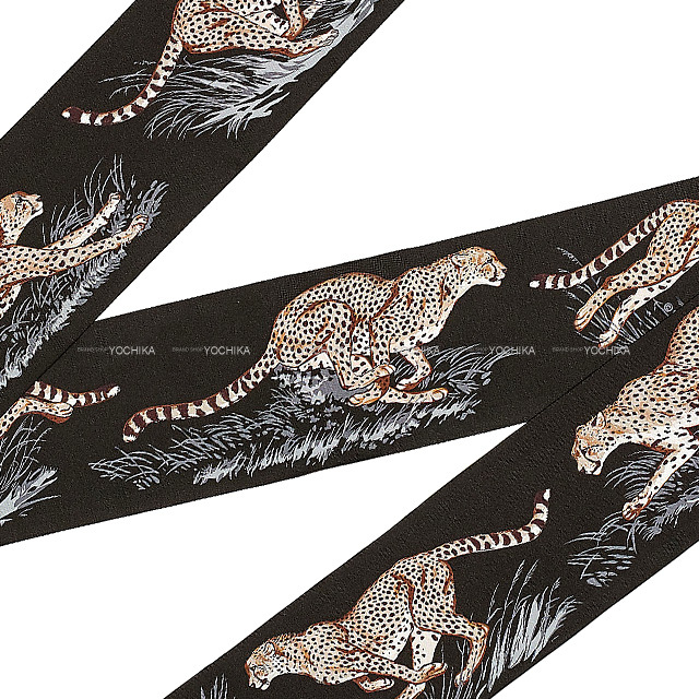 HERMES エルメス スカーフ マキシツイリー スリム GUEPARDS 黒  