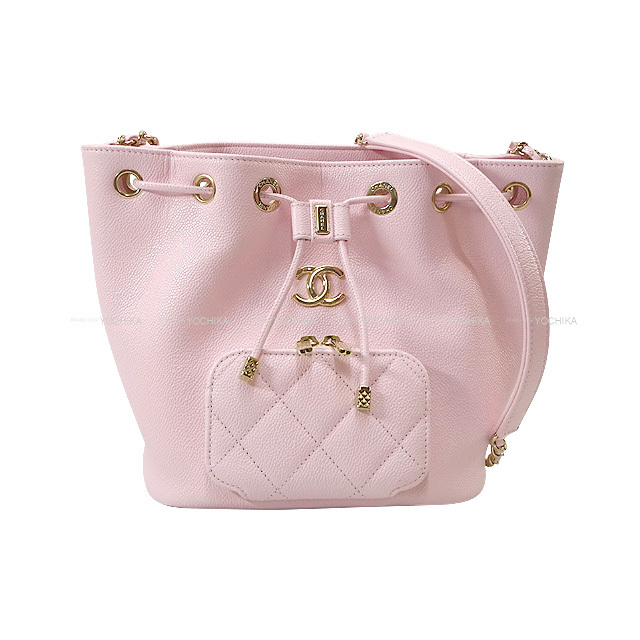 Chanel シャネル ショルダーバッグ ココマーク マトラッセ チェーンポシェット 巾着 ピンク グレインドカーフ キャビアスキン ゴールド金具 As2353 展示新品