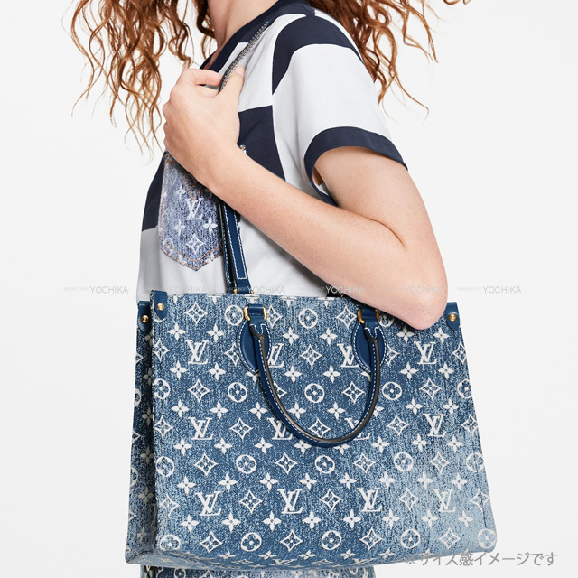 LOUIS VUITTON ルイ・ヴィトン ハンドバッグ オンザゴー MM ブルーネイビー モノグラム/ジャガードデニム ゴールド金具 M59608  新品