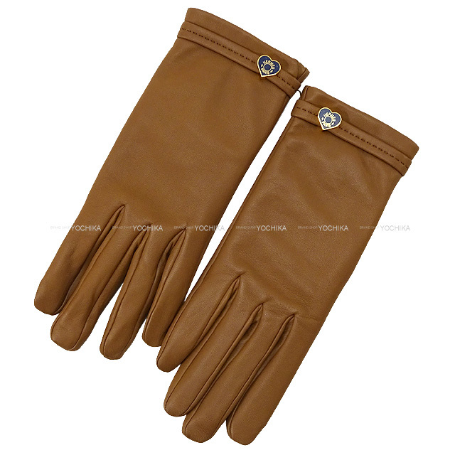 Hermes エルメス 手袋 レディース 手袋 グローブ ハート付 ドリームラヴ 7 コニャック アニューミロ ラム ローズゴールド金具 新品