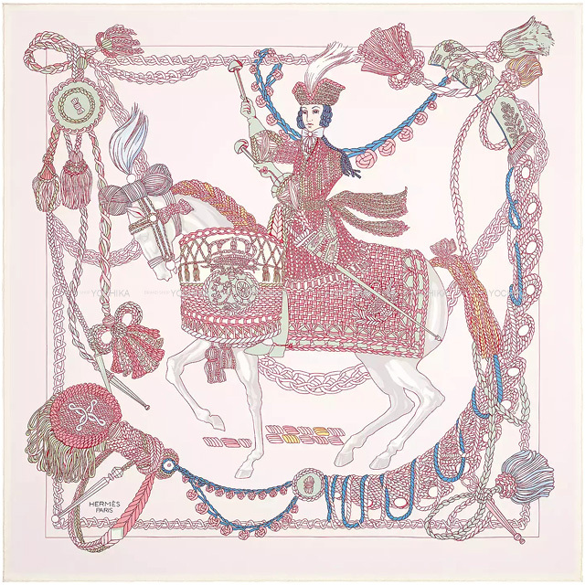 エルメス スカーフ カレ90 ティンパニ奏者 ピンク シルク 2021年春夏  