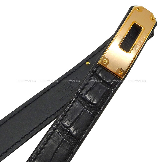 HERMES エルメス ベルト ケリーベルト18 黒 (ブラック) クロコダイル  