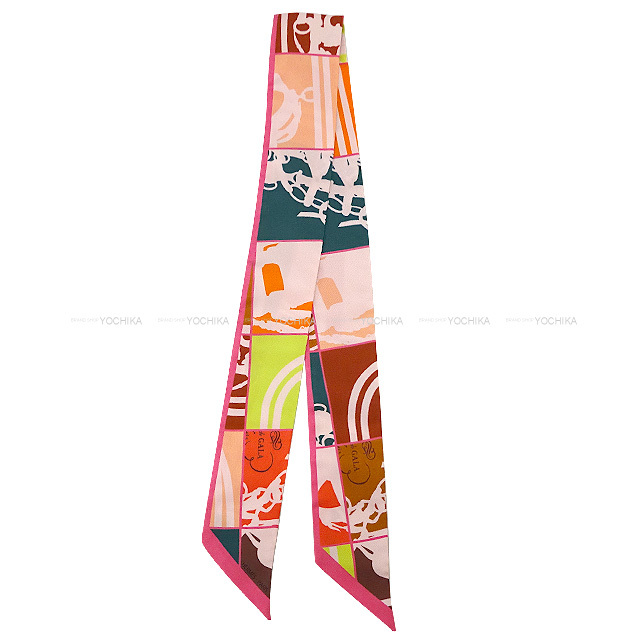 HERMES エルメス スカーフ ツイリー 無秩序 EN DESORDRE ローズ/ブルン  