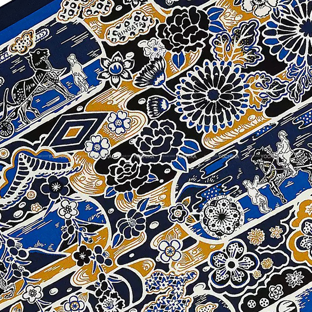 HERMES エルメス スカーフ カレ140 Bingata 紅型 マリン/ブルーデュ