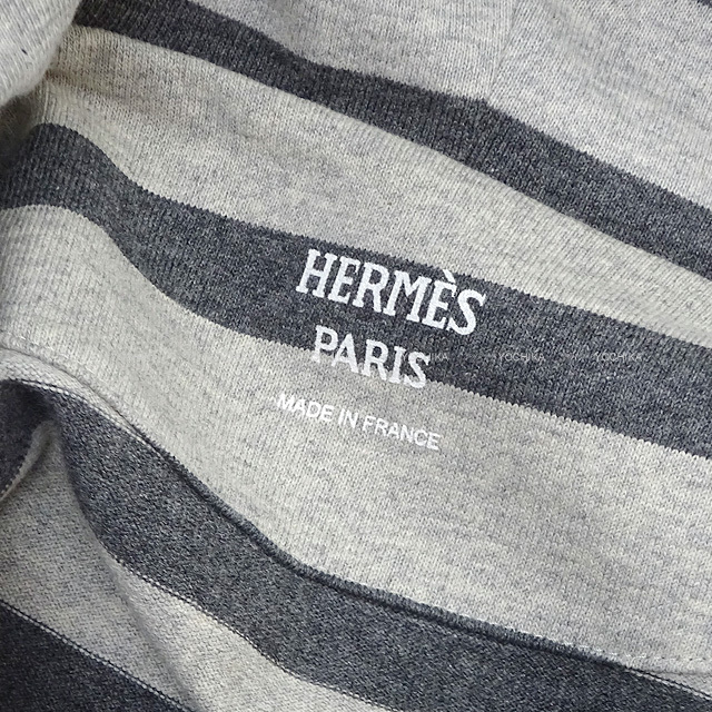 21年 春夏 Hermes エルメス ワンピース 帝王学 ボーダー フード付き 長袖 スウェット 38 グリスカーボン コットン100 新品未使用