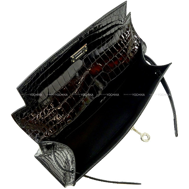 ‼️値下げ不可‼️超艶あり黒【ブラックshiny】HERMESクロコダイル HERMES エルメス ハンドバッグ ポシェットケリー 黒 (ブラック
