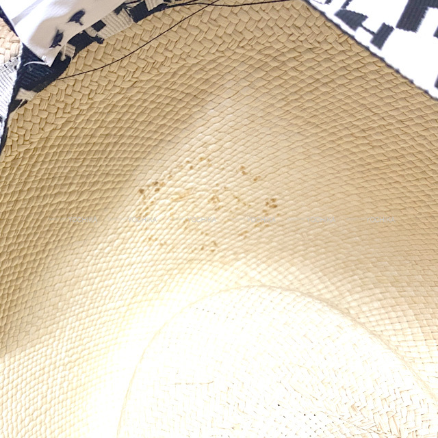 HERMES エルメス ストローハット 麦わら帽子 H柄 黒 (ブラック)/白