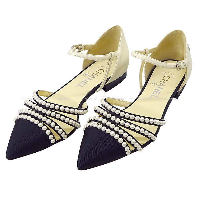 Chanel シャネル ミュール パール バイカラー バレリーナ ミュールサンダル 16a 36 5 黒 アイボリー G312 新品同様 中古