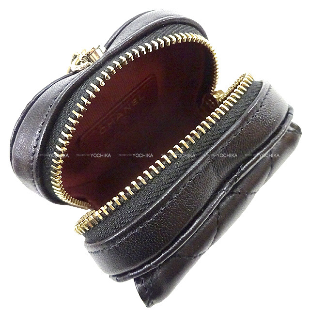 2022年春夏 CHANEL シャネル ネックレス マトラッセ ココマーク ミニ ハート コインケース チェーン バッグ 黒 (ブラック)/ボルドー ラムスキン シャンパンゴールド金具 AP2783 新品