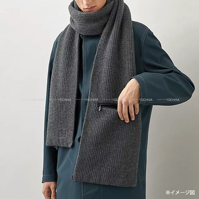 エルメス マフラー リバーシブル Hロゴ ブラウン グレー カシミヤ70  