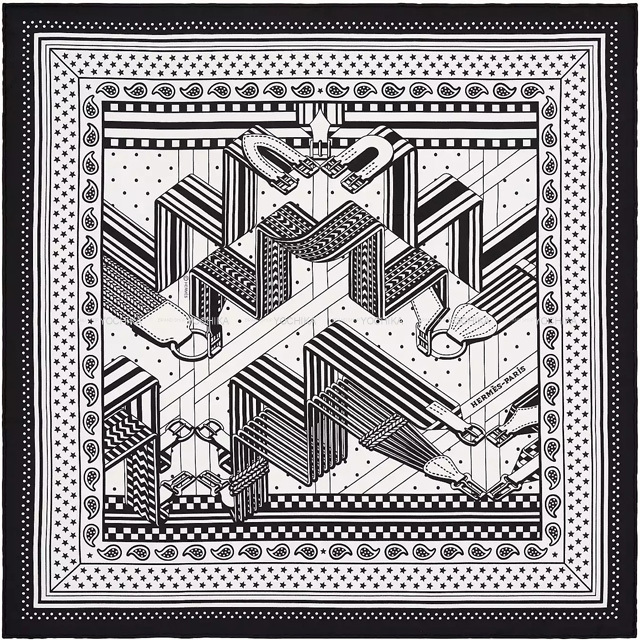 HERMES エルメス スカーフ カレ55 サングル ジグザグ バンダナ 黒  