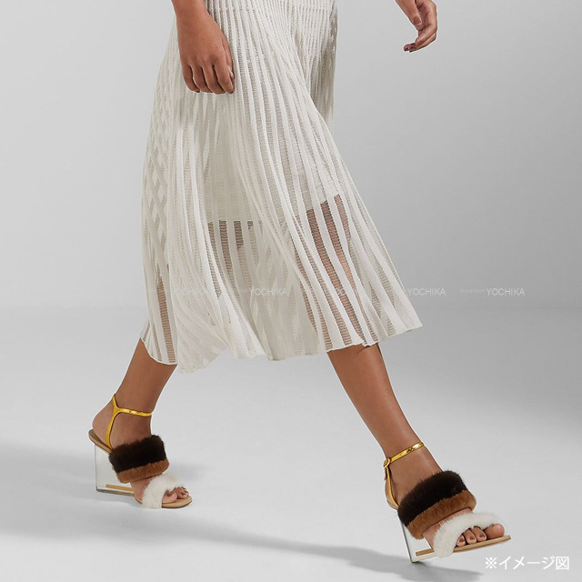 2022年 春夏 FENDI フェンディ サンダル ファースト ミンクファー ハイヒール #38 8X8275 ブラウン / アイボリー / ゴールド ミンク / アイヤーズレザー #38 新品