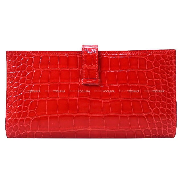 HERMES エルメス 長財布 ベアンスフレ ルージュドゥクー クロコダイル