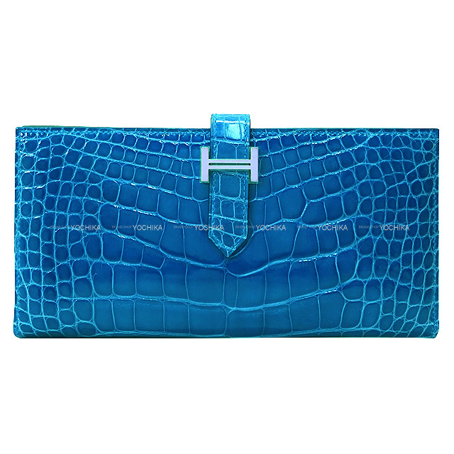 未使用】エルメス ヴォーエプソン ベアンスフレ 二つ折り長財布 ブルー  