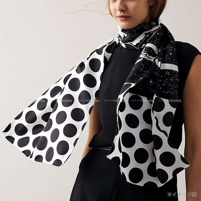 HERMES エルメス マフラー ドット スペース ダービー 黒 (ブラック)/白  