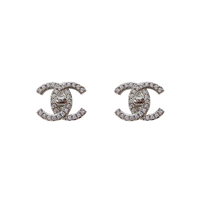 CHANEL シャネル ピアス ラインストーン ココマーク シルバー金具  