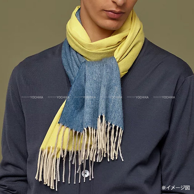 2022 春夏 HERMES エルメス マフラー サマーブロック ジョーヌ/ブルー  