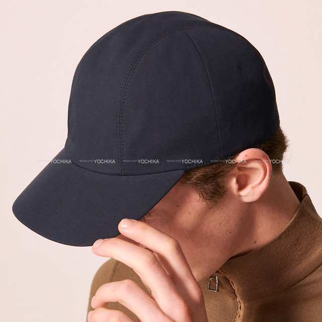 HERMES エルメス キャップ パドック #58 ネイビー コットン85%/ヘンプ  