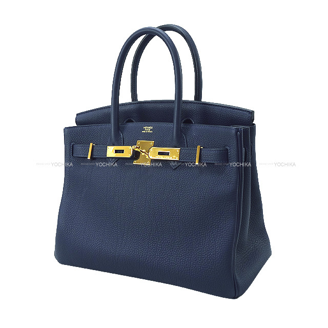 HERMES エルメス ハンドバッグ バーキン30 ブルーニュイ トゴ ゴールド