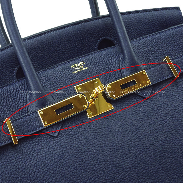 HERMES エルメス ハンドバッグ バーキン30 ブルーニュイ トゴ ゴールド
