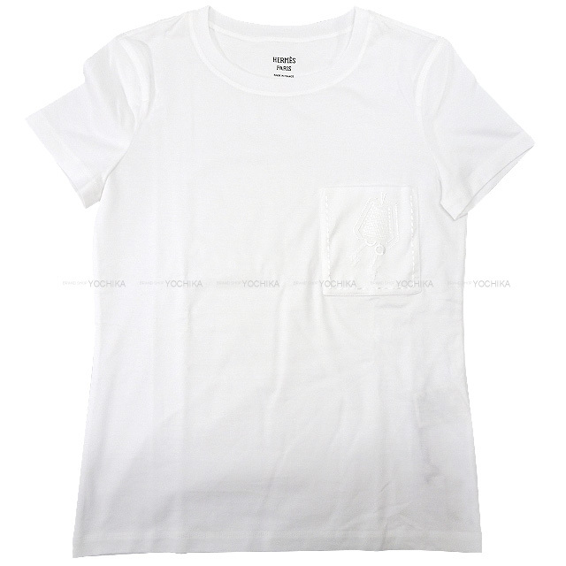 ち〜ちゃん　HERMES ホワイト 半袖Tシャツ クロシェット ポケット ち〜ちゃん様専用 HERMES ホワイト 半袖Tシャツ クロシェット