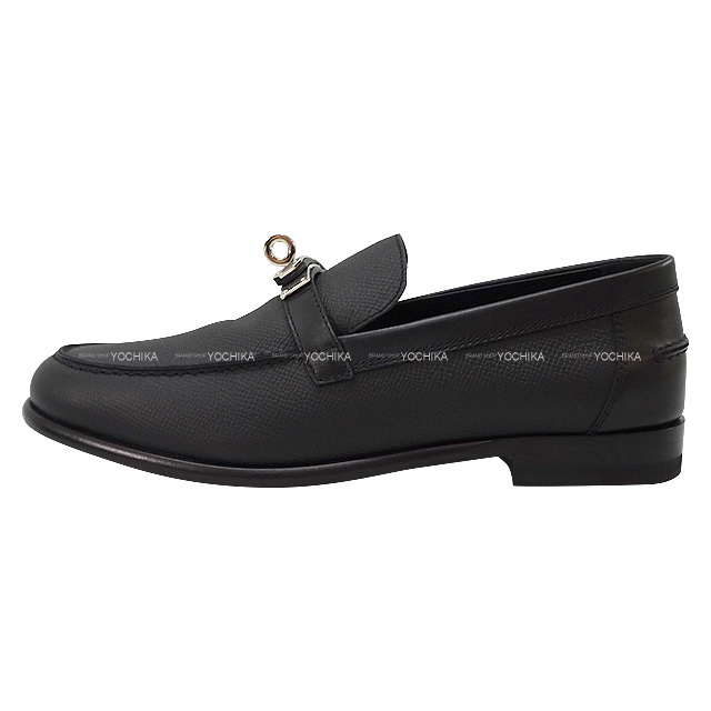 エルメス パリ モカシン 36 ブラック×シルバー金具 ローファー  