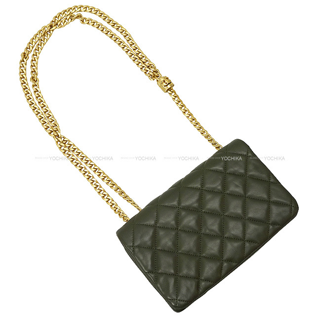 2022年 秋冬 新作 CHANEL シャネル ショルダーバッグ マトラッセ ココマーク アジャスター付 フラップ チェーン カーキ ラムスキン マットゴールド金具 AS3609 新品
