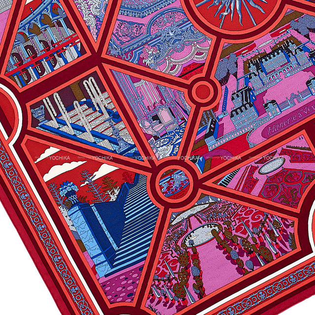 HERMES エルメス スカーフ カレ90 ヴェルサイユの散歩 ルージュ