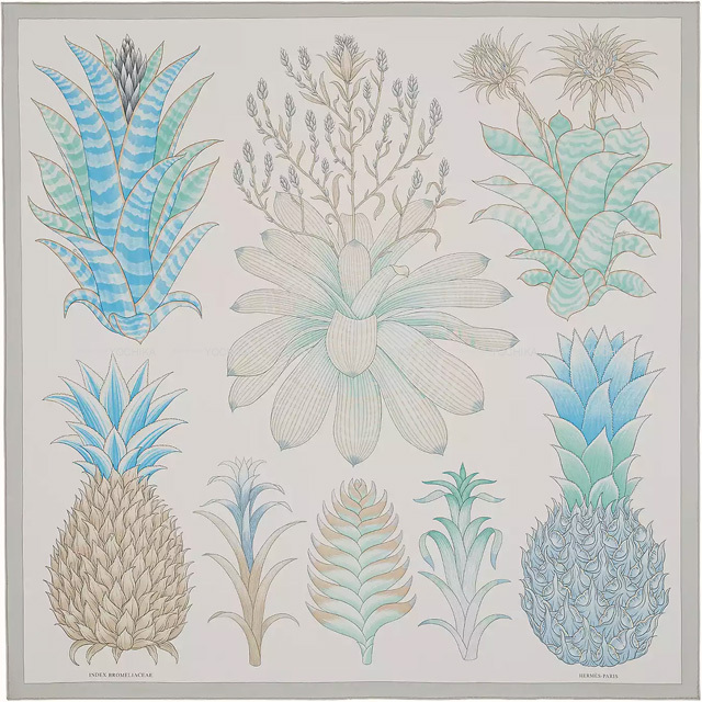 2022年春夏 HERMES エルメス スカーフ カレ90 ブロメリアの目録 グリ  