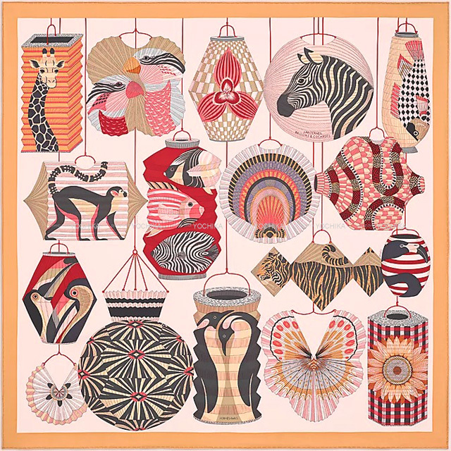 2022 秋冬 HERMES エルメス スカーフ カレ90 ランタン、風船、帽章  