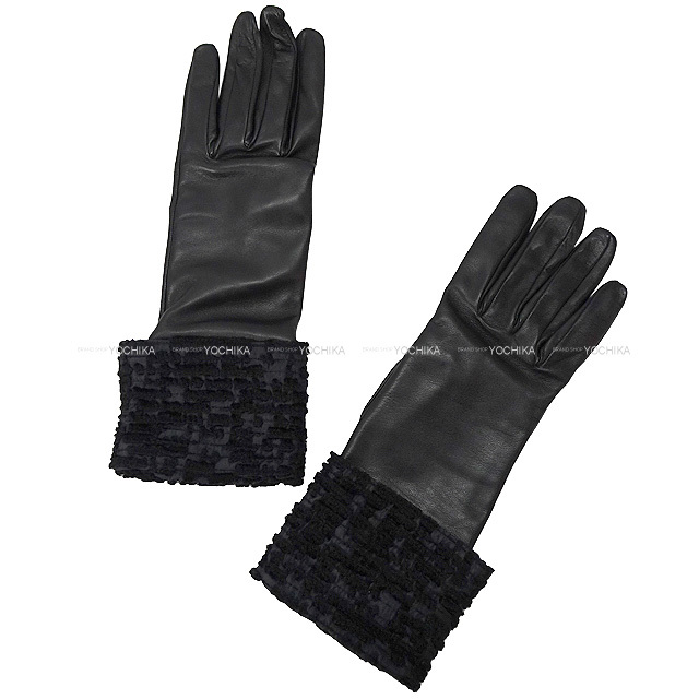 HERMES エルメス 手袋 レディース グローブ #7.5 黒 (ブラック  