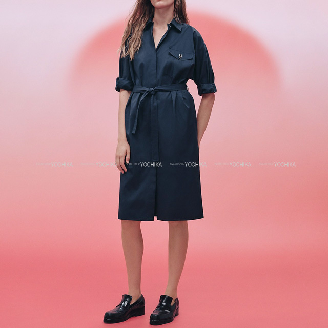 2023 春夏 HERMES エルメス ワンピース シャツ ドレス ミディポケット  