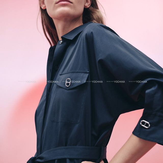 2023 春夏 HERMES エルメス ワンピース シャツ ドレス ミディポケット  