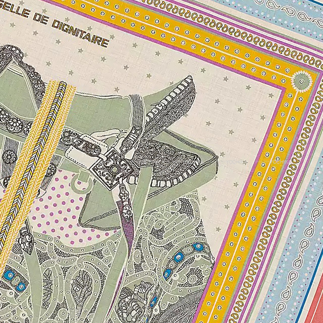 HERMES エルメス スカーフ カレ140 高官の鞍 ビューローズ/ナチュラル