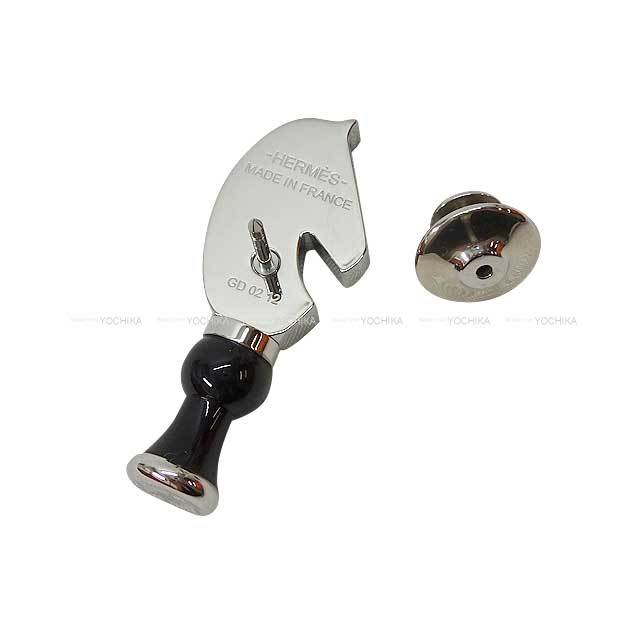 HERMES エルメス ピンバッジ カヴァリエ 馬型 黒 (ブラック  