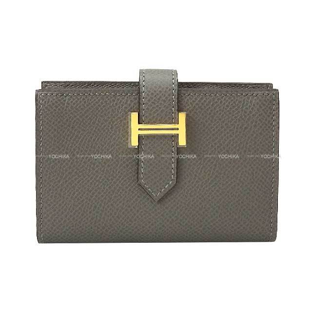 ベアン　エルメス　エプソン　美品二つ折り財布 ゴールド金具 エルメス 二つ折り財布 ベアンコンパクト エトゥープ/ゴールド