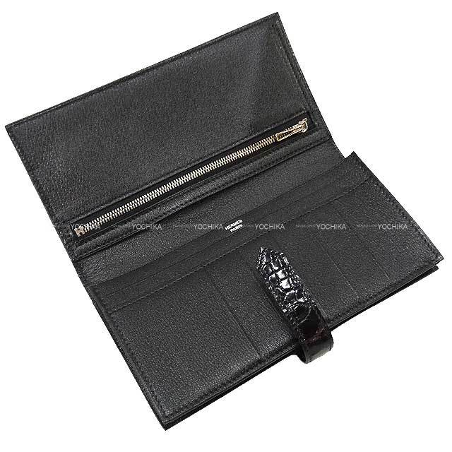 HERMES エルメス 長財布 ベアンスフレ 黒 (ブラック) クロコダイル