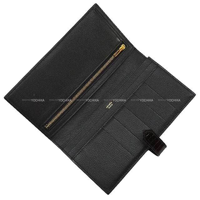 HERMES エルメス 長財布 ベアンスフレ 黒 (ブラック) クロコダイル