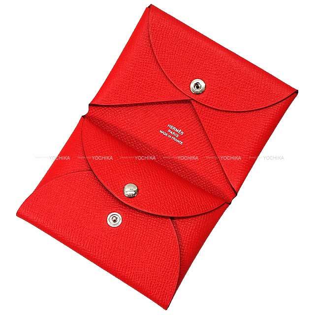 エルメス コインケース カルヴィ デュオ ルージュカザック/シルバー  