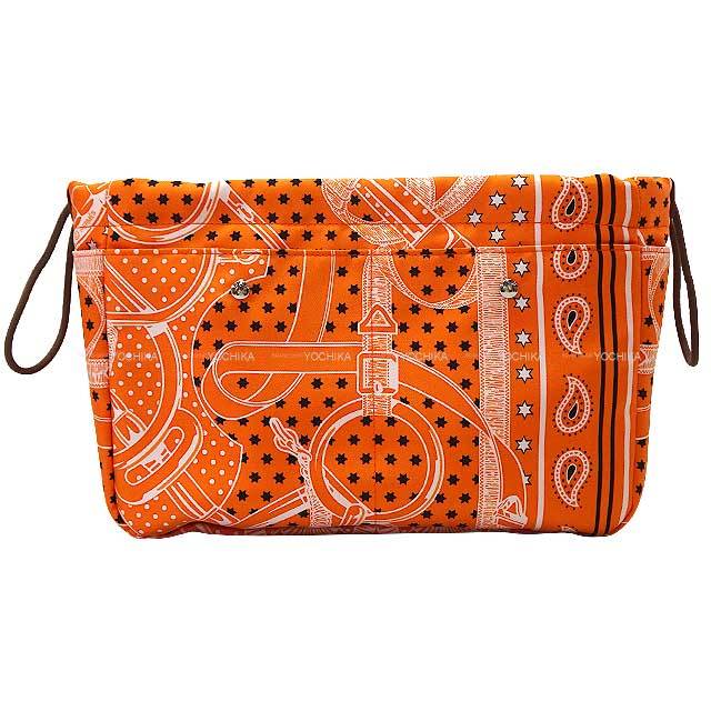 HERMES エルメス ポーチ フールビ25 オレンジ シルク100％/バレニア  