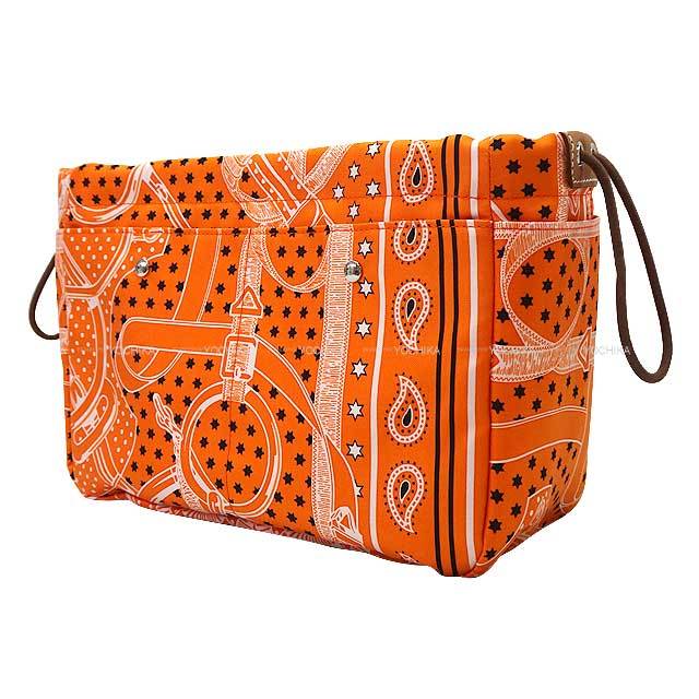 HERMES エルメス ポーチ フールビ25 オレンジ シルク100％/バレニア  