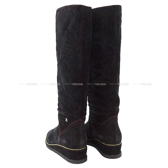 CHANEL シャネル ブーツ ココマーク ステッチ ロングブーツ #37 黒