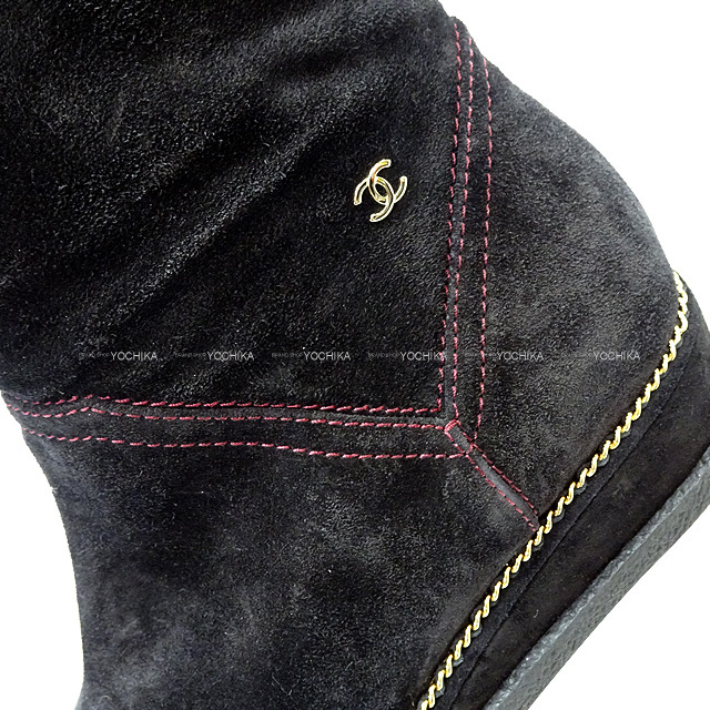 CHANEL シャネル ブーツ ココマーク ステッチ ロングブーツ #37 黒  