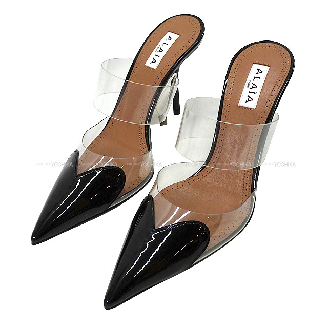 ALAIA アライア パンプス ハート ミュール サンダル 黒 パテントカーフ 