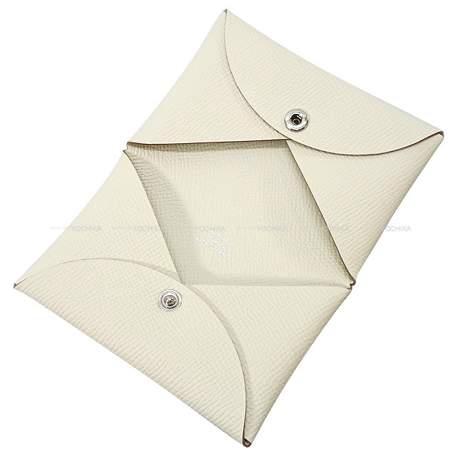 HERMES エルメス カードケース カルヴィ クレ エプソン シルバー金具 U  