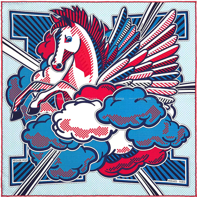 新品 HERMES エルメス カレ45 ガヴロッシュ ブルー ホースクラブ  