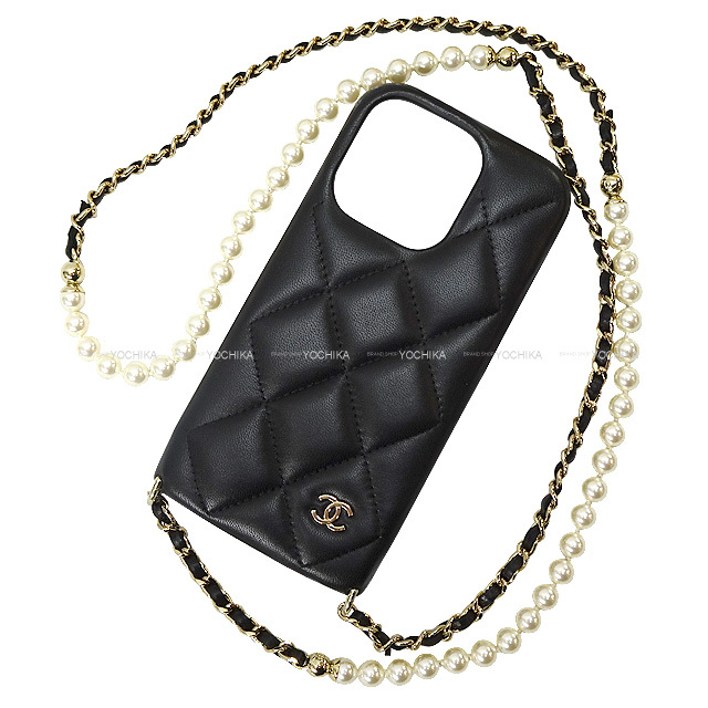 CHANEL シャネル iPhoneケース マトラッセ パール ロング チェーン  