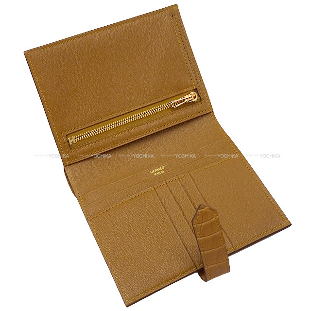 エルメス 二つ折り財布 ベアンコンパクト グリミスティ/ゴールド金具  