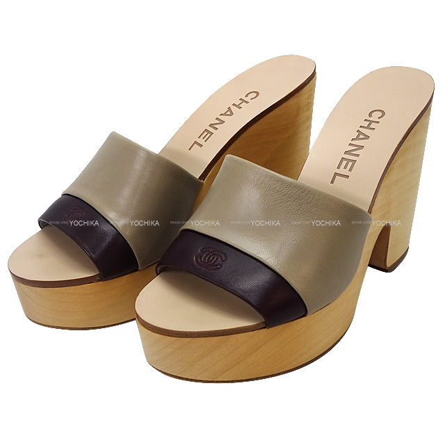 CHANEL シャネル ミュール ココマーク バイカラー ウェッジソール  